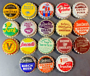 1428 MIXED SODA UNUSED CORK CROWN & PLASTIC BOTTLE CAPS SEE DESCRIPTION FOR LIST