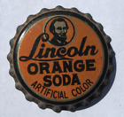 LINCOLN ORANGE SODA BOTTLE CAP; UNUSED VINTAGE CORK CROWN, ABRAHAM LINCOLN