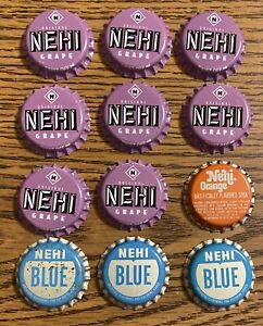 12 Vintage Nehi Soda Pop Bottle Caps Crown Grape, Orange, Blue