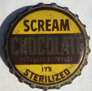SCREAM CHOCOLATE SODA BOTTLE CAP; BARQ'S BOT. CO., MARION, OH; USED CORK CROWN
