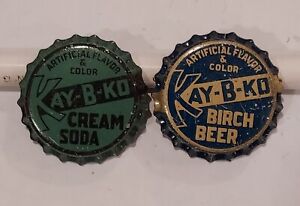 RARE Un-Used 1920s cork-lined KAY-B-KO CREAM SODA & BIRCH BEER crowns from PA !!
