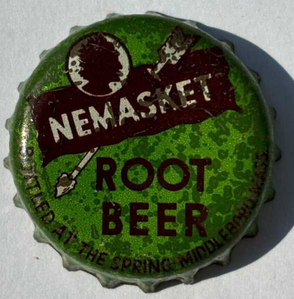 NEMASKET ROOT BEER SODA BOTTLE CAP; MIDDLEBORO, MASS; USED CORK CROWN, Indian