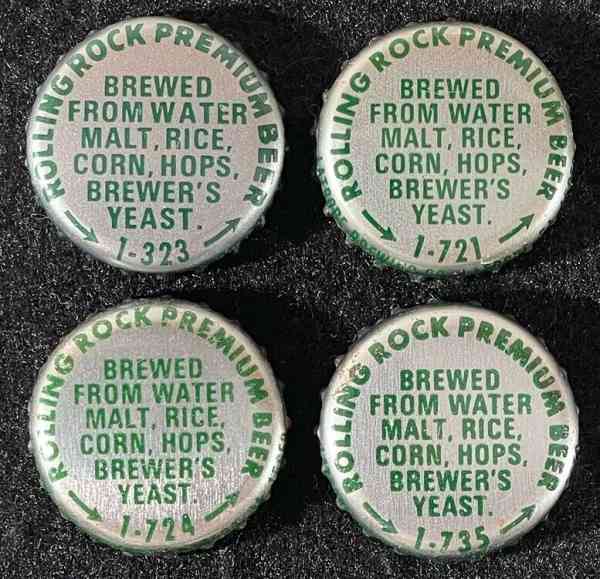 4 ROLLING ROCK PLASTIC LINED BEER BOTTLE CAP LATROBE BREW PENNSYLVANIA PA CROWNS