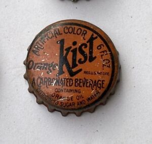 1930's KIST Orange SODA crown bottle cap flat acl top cone label tin litho cork