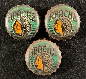 3 APACHE •GREEN• CORK LINED BEER BOTTLE CAP PHOENIX ARIZONA AZ INDIAN HEAD CROWN