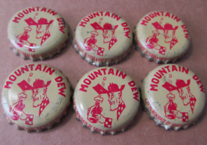 6 MOUNTAIN DEW SODA CORK BOTTLE CAP CROWNS EARLY VERSION