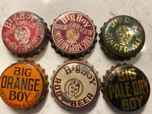 6 different Big Boy soda cork corklined SODA BOTTLE cap CAPs crown