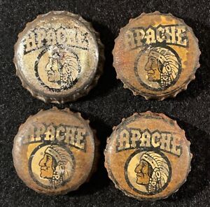4 APACHE •GOLD• CORK LINED BEER BOTTLE CAPS PHOENIX ARIZONA AZ INDIAN HEAD CROWN