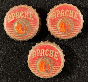 3 APACHE •RED• CORK LINED BEER BOTTLE CAPS PHOENIX ARIZONA AZ INDIAN HEAD CROWNS