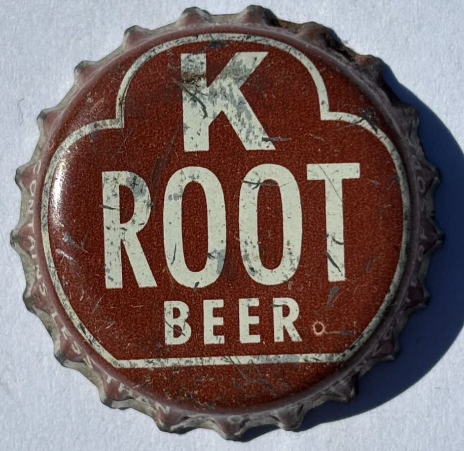 K ROOT BEER SODA BOTTLE CAP; DALLAS, TEXAS; USED CORK CROWN