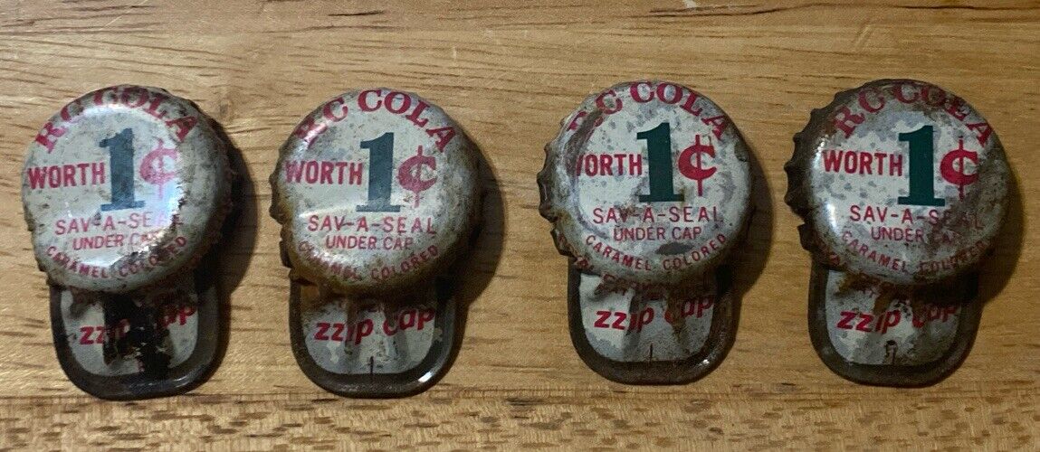 RC Cola Zzip Cap Cork Lined Soda Bottle Cap Lot Of Four Royal Crown Baseball Hat