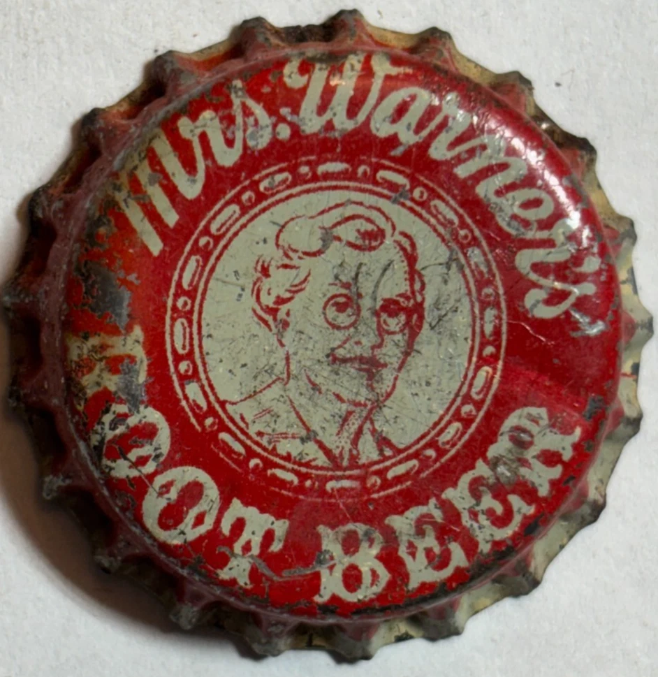MRS. WARNER'S ROOT BEER SODA BOTTLE CAP; PORT CHESTER, NY; USED CORK CROWN