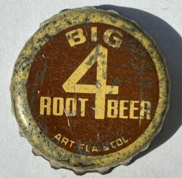 BIG 4 ROOT BEER SODA BOTTLE CAP; AUSTIN, MINN.; USED CORK-LINED CROWN