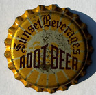 SUNSET BEVERAGES ROOT BEER SODA BOTTLE CAP; CLEVELAND, OHIO; UNUSED CORK CROWN