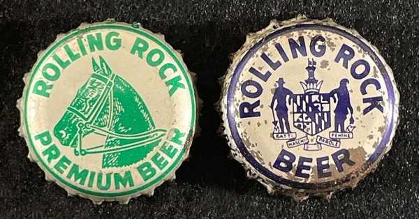 2 ROLLING ROCK PLASTIC LINED BEER BOTTLE CAP LATROBE BREW PENNSYLVANIA PA CROWNS