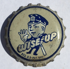 WISE-UP SODA BOTTLE CAP; COP WITH BILLY CLUB; VINTAGE USED CORK CROWN
