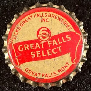 SICKS' GREAT FALLS 6 SELECT CORK LINED BEER BOTTLE CAP MONTANA VINTAGE MT CROWNS