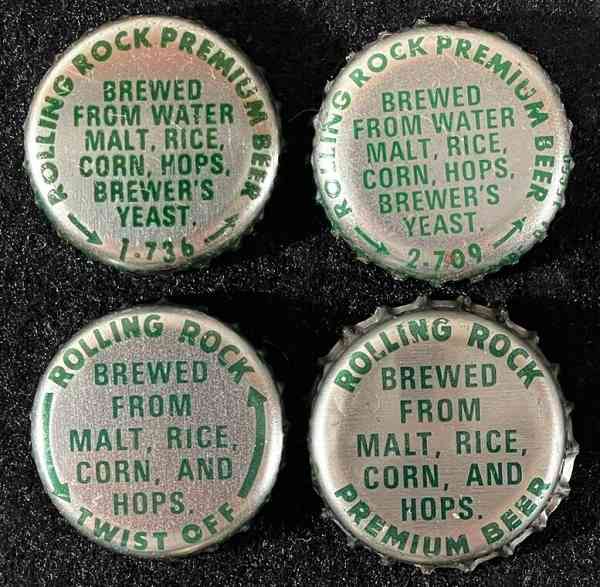 4 ROLLING ROCK PLASTIC LINED BEER BOTTLE CAP LATROBE BREW PENNSYLVANIA PA CROWNS