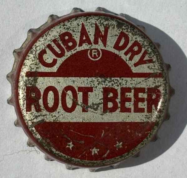 CUBAN DRY ROOT BEER SODA BOTTLE CAP; GLEN COVE, NY; USED CORK-LINED CROWN
