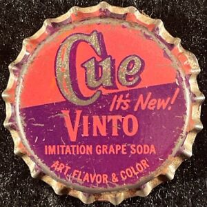CUE VINTO GRAPE SODA UNUSED CORK BOTTLE CAP ~ MILWAUKEE WISCONSIN VINTAGE CROWNS