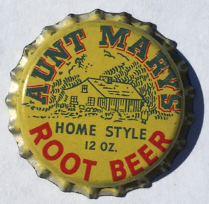 AUNT MARY'S HOME STYLE ROOT BEER SODA POP BOTTLE CAP; UNUSED CORK-LINED CROWN