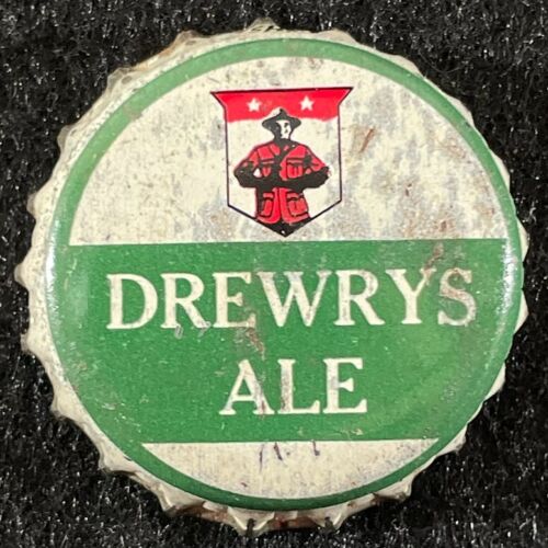 DREWRYS ALE •GREEN STRIPE MOUNTIE  CORK BEER BOTTLE CAP SOUTH BEND INDIANA CROWN