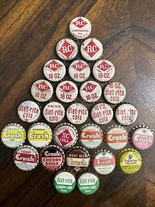 28 Vintage Assorted Royal Crown, Crush, & Diet-Rite Soda Cork Lined Bottle Caps