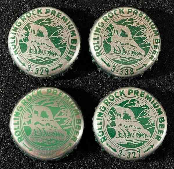 4 ROLLING ROCK PLASTIC LINED BEER BOTTLE CAP LATROBE BREW PENNSYLVANIA PA CROWNS