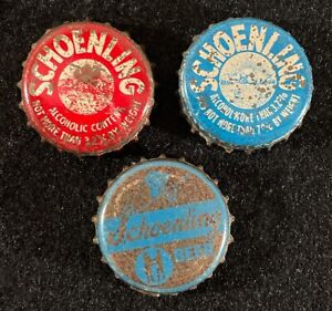 3 SCHOENLING CORK LINED BEER BOTTLE CAP ~ CINCINNATI OHIO CROWNS KENTUCKY TAX KY