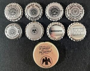 9 dif MISSISSIPPI TAX PAID PLASTIC LINED BEER BOTTLE CAPS VINTAGE MS CROWNS OLD+
