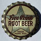 FIVE POINTS ROOT BEER SODA BOTTLE CAP; BLUEFIELD, VIRGINIA; UNUSED CORK CROWN