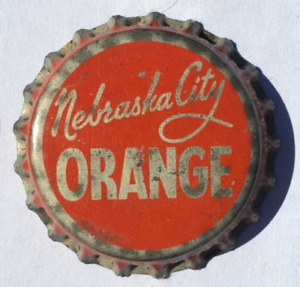 NEBRASKA CITY ORANGE SODA BOTTLE CAP; NEBRASKA CITY, NEBR.; USED CORK CROWN