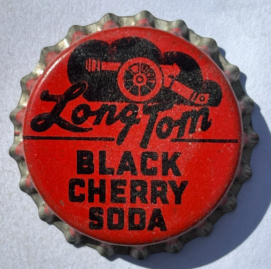 LONG TOM BLACK CHERRY SODA BOTTLE CAP; UNUSED CORK CROWN, cannon