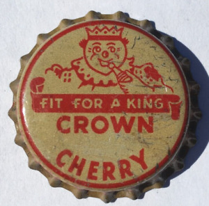 CROWN CHERRY SODA BOTTLE CAP; UNUSED CORK-LINED CROWN, clown