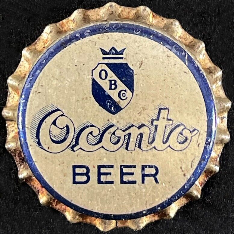OCONTO OBC SILVER BACKGROUND UNUSED CORK BEER BOTTLE CAP OCONTO WISCONSIN CROWNS