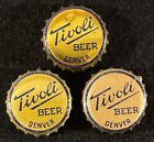 3 TIVOLI GOLD BACKGROUND CORK BEER BOTTLE CAP DENVER COLORADO VINTAGE COLO CROWN