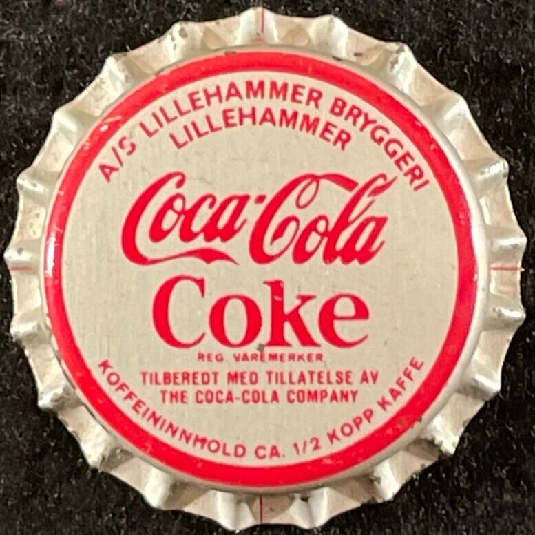 COCA-COLA PLASTIC LINED SODA BOTTLE CAP ~ LILLEHAMMER BRYGGERI NORWAY COKE CROWN