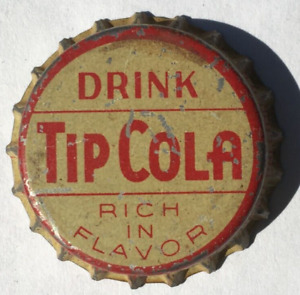 TIP COLA RICH IN FLAVOR SODA BOTTLE CAP; TIP CO.,  RALEIGH, NC; USED CORK CROWN