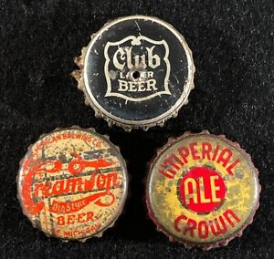 3 MICHIGAN CORK BEER BOTTLE CAPS CLUB LAGER CREAM TOP IMPERIAL CROWN ALE VINTAGE