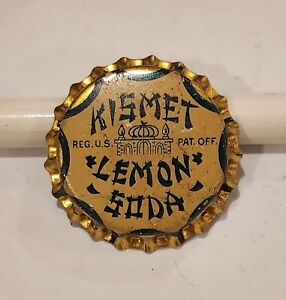RARE Un-Used 1920s cork-lined KISMET LEMON SODA crown from Brooklyn NEW YORK !!