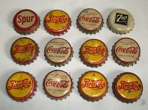 Vintage Cork Lined Soda Bottle Cap Crown Lot Coca Cola Pepsi Cola 7up Spur
