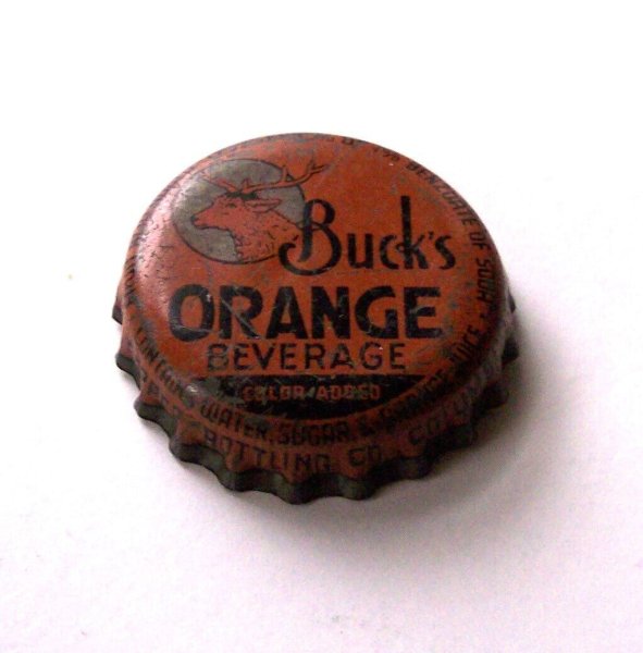 ORANGE BUCK'S SODA BOTTLE CAP DR PEPPER BOTTLING COLUMBUS GA GEORGIA POP CROWN