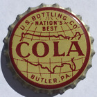 NATION'S BEST COLA SODA BOTTLE CAP; U.S. BOT. CO.  BUTLER, PA; UNUSED CORK CROWN