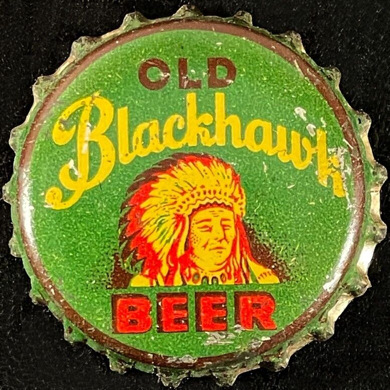 OLD BLACKHAWK •INDIAN CHIEF• CORK BEER BOTTLE CAP ZOLLER DAVENPORT IOWA CROWN IA