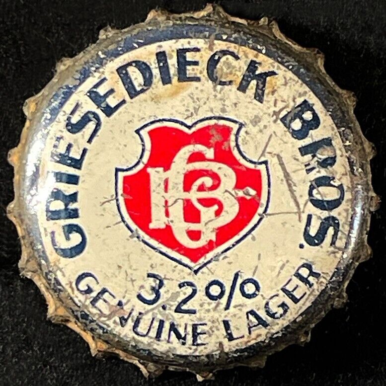 GRIESEDIECK BROS. 3.2% WHITE CORK BEER BOTTLE CAP SAINT LOUIS MISSOURI MO CROWNS