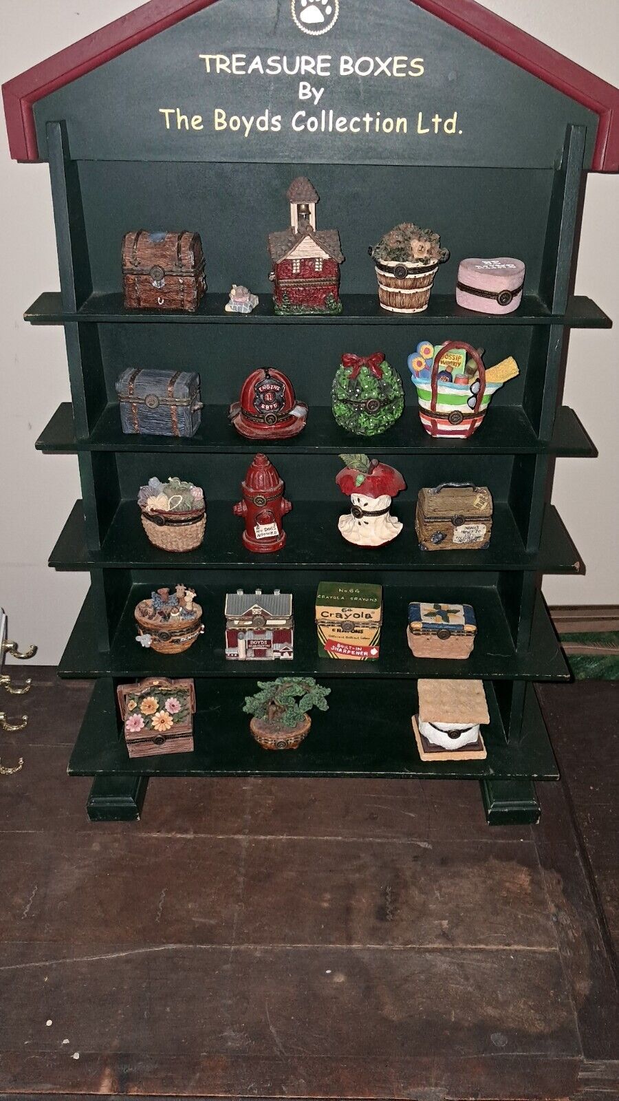 Boyd’s Bear Treasure Box Lot Of 19 And Original Display Shelve