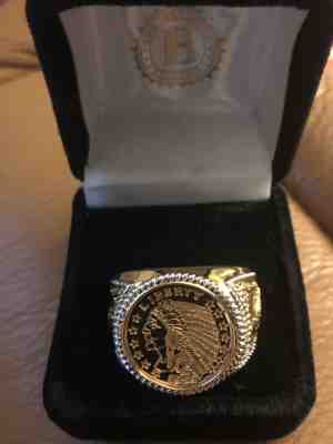 RARE BRADFORD EXCHANGE INDIAN HEAD 24K GOLD COIN MEN'S RING GP SIZE 13.5