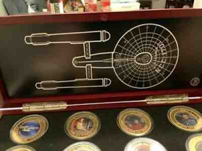 USS Enterprise Gold Proof Collection 8 Gold Plated coins in wooden case