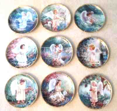 9 BRADFORD EXCHANGE GARDEN BLESSINGS ANGEL COLLECTOR PLATES GOLD TRIM W/HANGERS