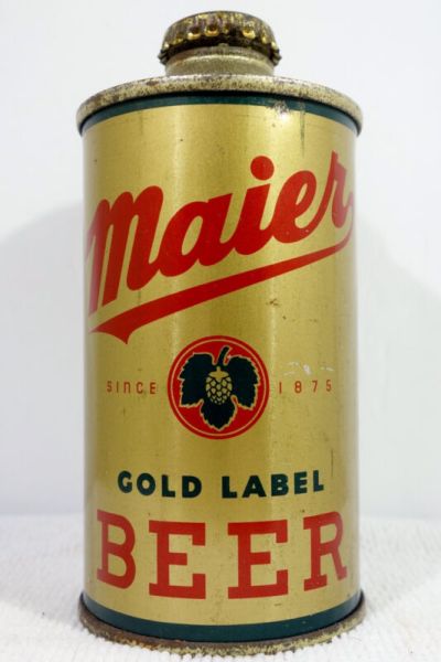 Maier Gold Label Cone Top Beer Can with Original Cap